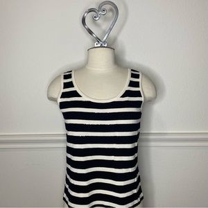St. John Collection Black and White Stripe Sleeveless Knit Sweater